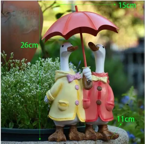 Nordic Umbrella Couple Ducks Resin Statue Ornaments Outdoor Garden Courtyard Figurines Villa Balcony Accessories Decoration