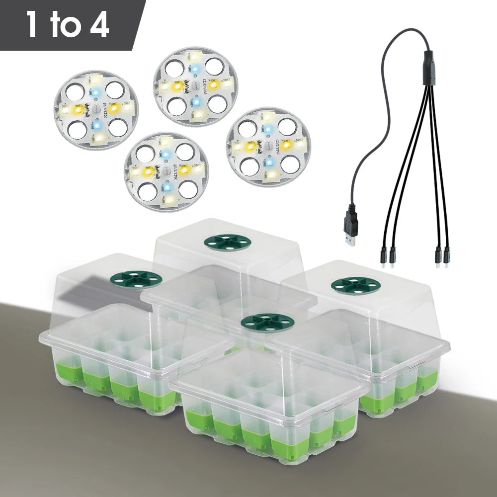 12Cell TPE Garden Seedling Tray with LED Planting Light for Indoor Seed Starter Germination Growth Box Nursery Cultivation Pots