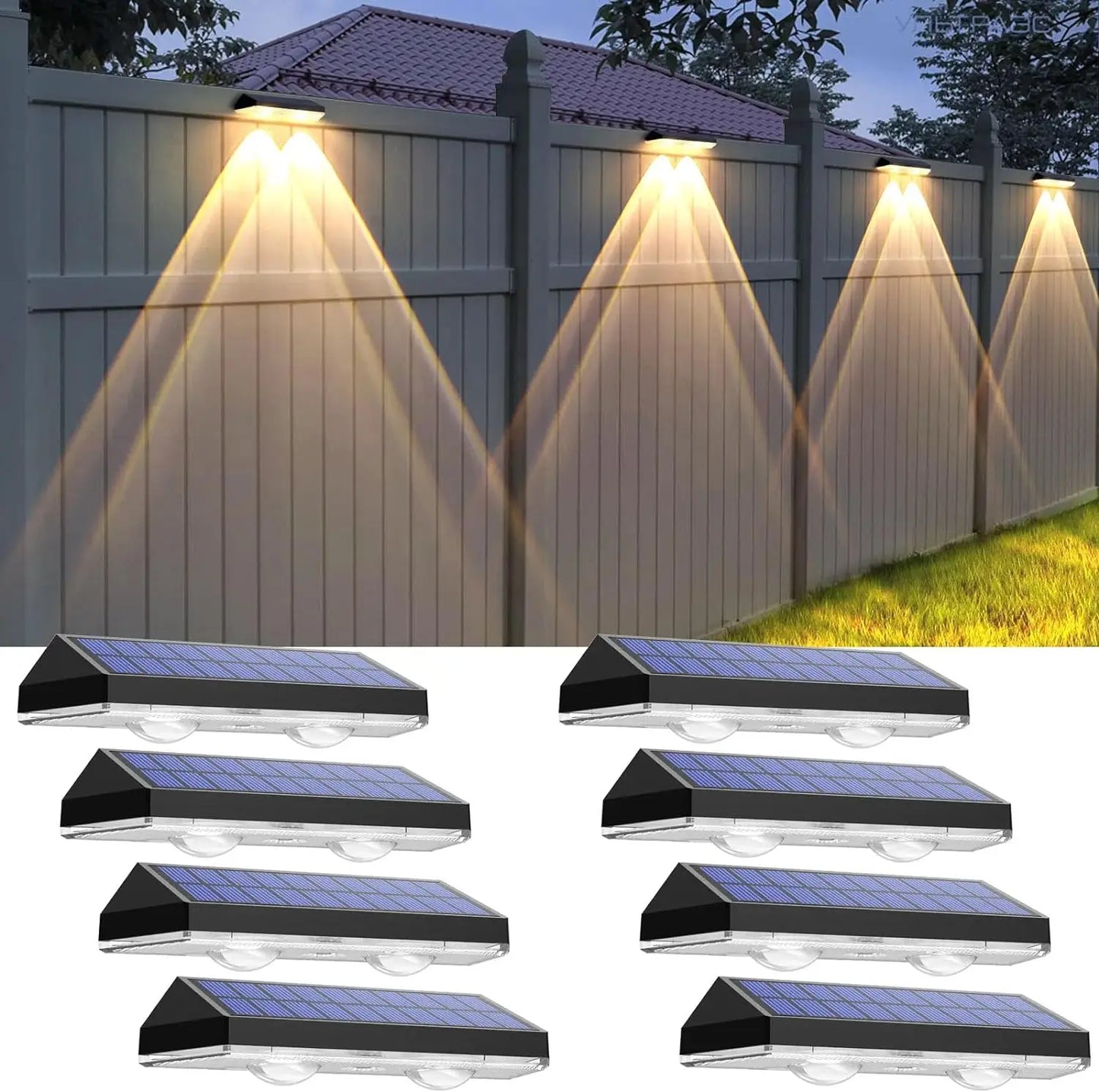 Solar Fence Lights Outdoor - 3 Mode, IP65 Waterproof Fence Solar Lights Outdoor, Solar Deck Lights for Outside (8 pack)