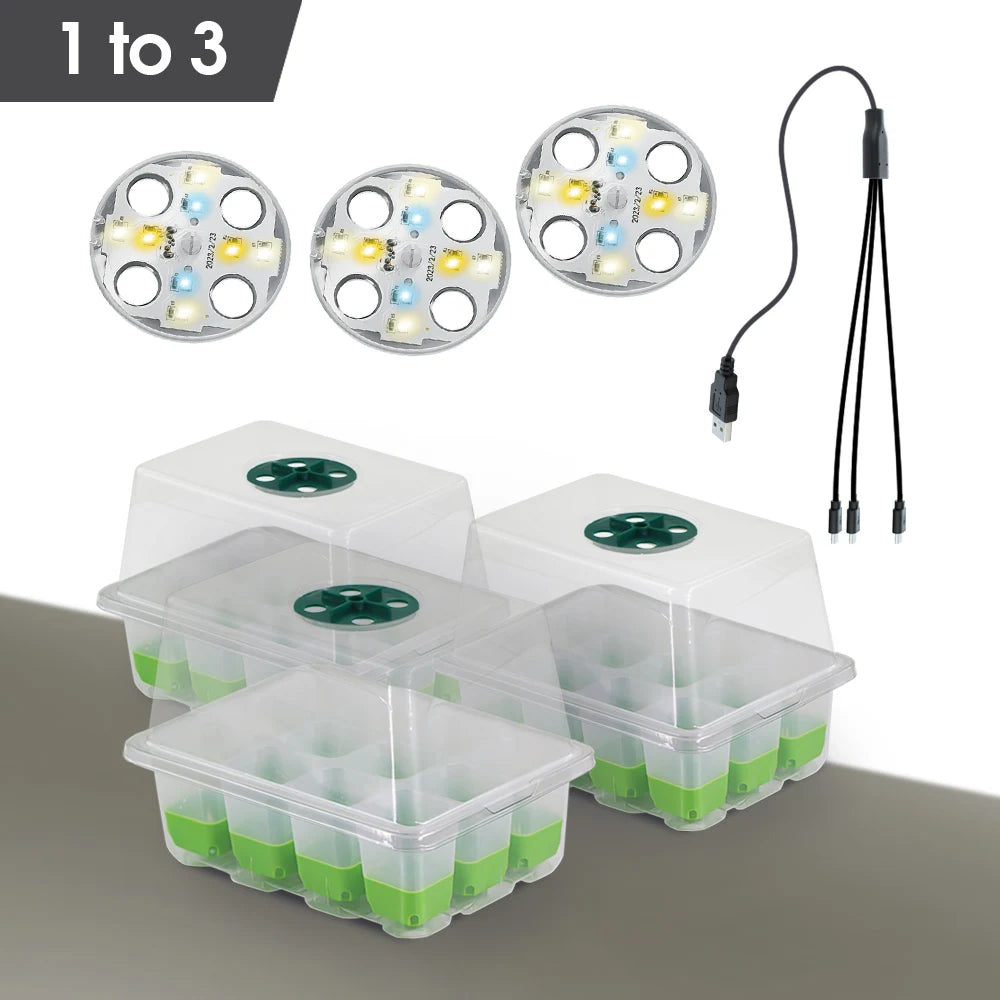 12Cell TPE Garden Seedling Tray with LED Planting Light for Indoor Seed Starter Germination Growth Box Nursery Cultivation Pots