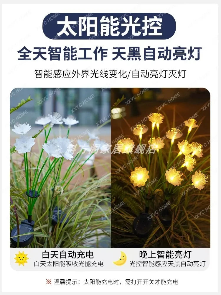 outdoor lGarden landscaping arrangement  balcony atmosphere decoration Fiber optic cherry blossom lights Floor insert lawn