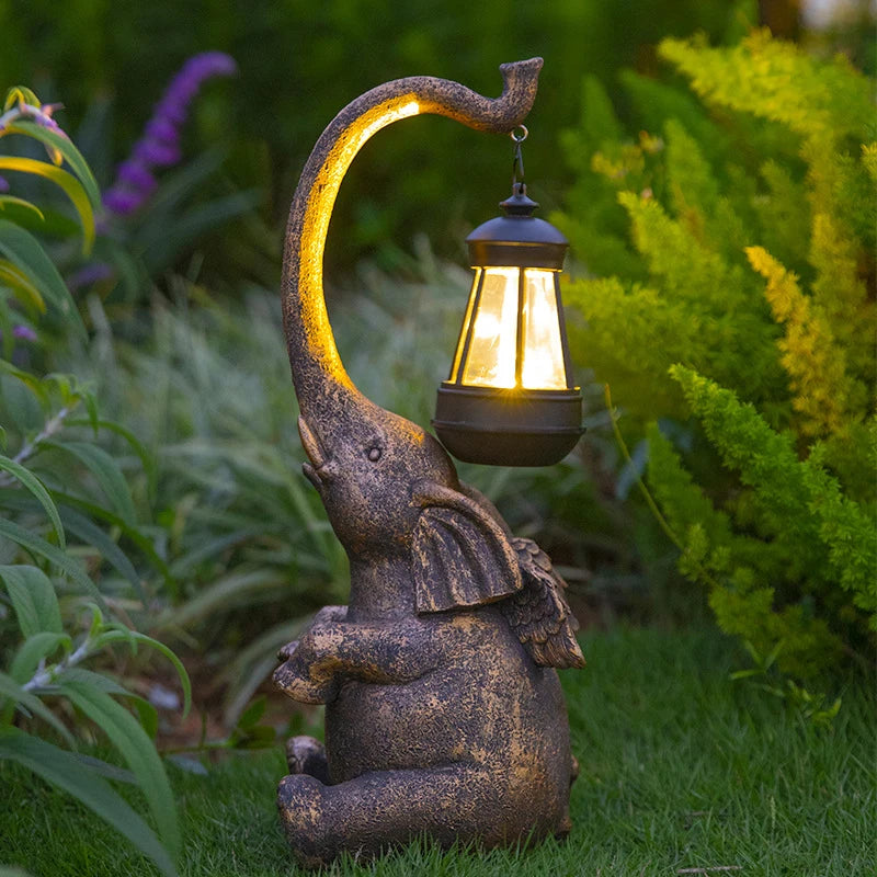 Outdoor Solar Elephant Lamp Resin Creative Crafts Animal Statue Decoration Garden Courtyard Decoration Good Luck Garden Gifts