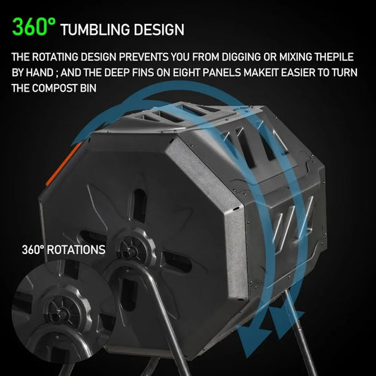 Outdoor Composting Bin, 43 Gallon Double Chamber Rolling Composting Bin, Rolling Rotary Composting Bin with Sliding Door