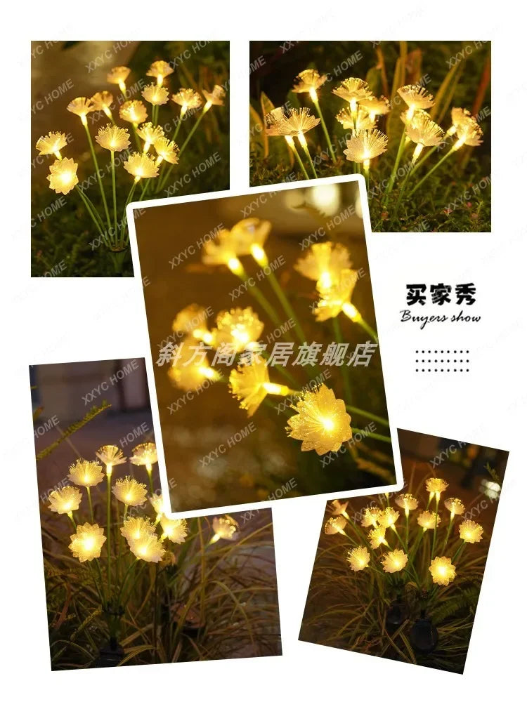 outdoor lGarden landscaping arrangement  balcony atmosphere decoration Fiber optic cherry blossom lights Floor insert lawn