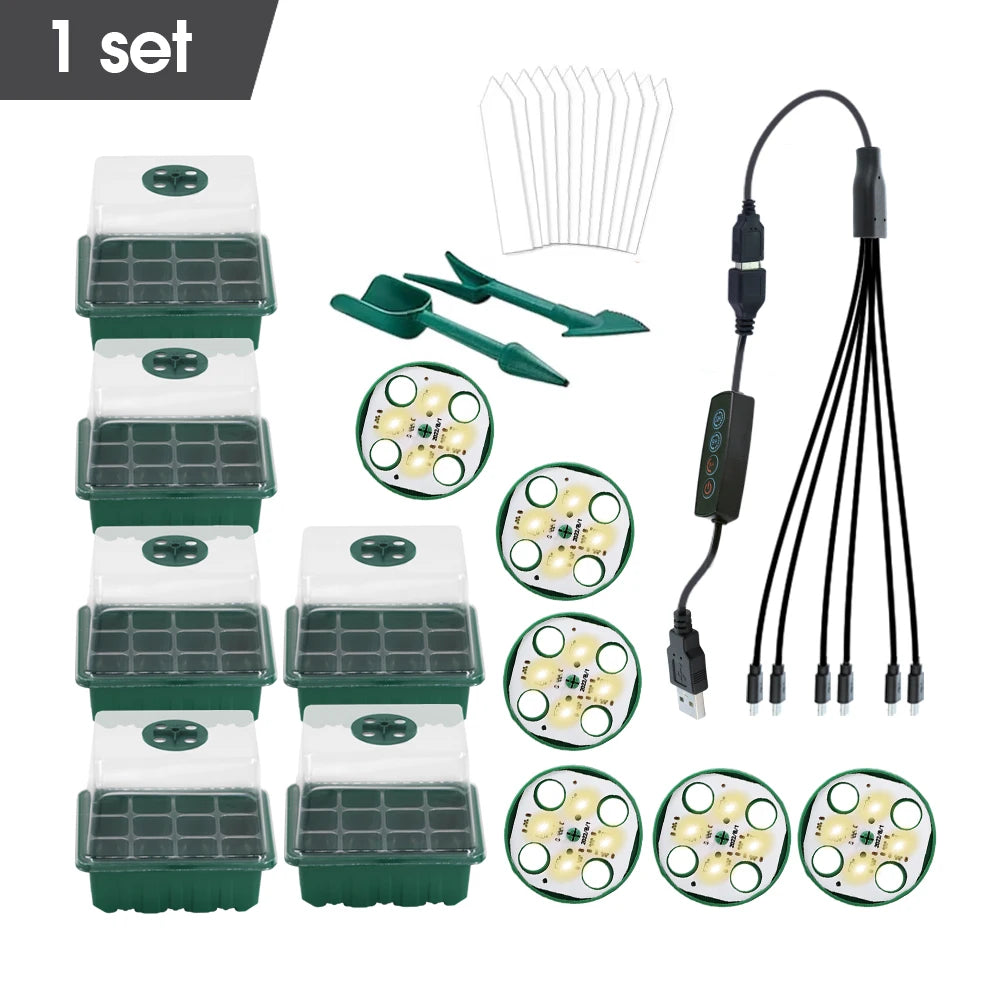 LED Nursery Pots with Grow Light Plant Seed Starter Trays Home Greenhouse Growing Lamp 12Cell Seedling Box Timer Kit Controller