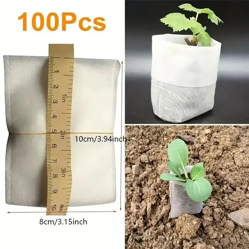 8x10cm 100pcs Biodegradable Seed Nursery Bags, Non-Woven Plants GrowBags, Fabric Seedling Pots Plants Pouch, Home Garden Supply