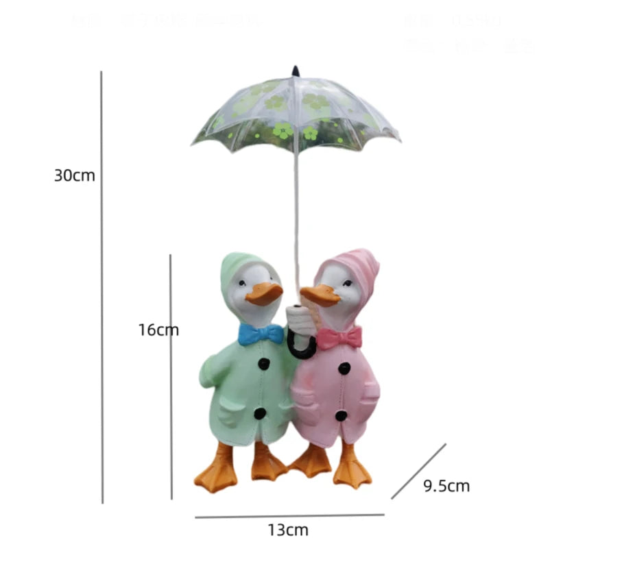 Nordic Umbrella Couple Ducks Resin Statue Ornaments Outdoor Garden Courtyard Figurines Villa Balcony Accessories Decoration