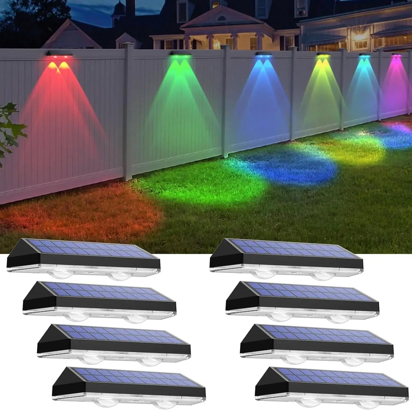 Solar Fence Lights Outdoor - 3 Mode, IP65 Waterproof Fence Solar Lights Outdoor, Solar Deck Lights for Outside (8 pack)