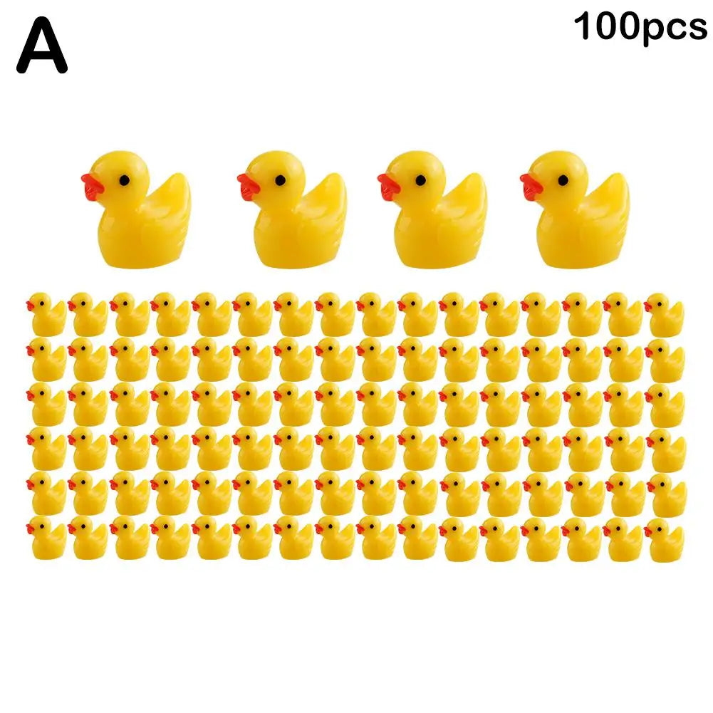 100/200pcs Yellow Duck Ornament Miniature Figures Tiny Duck Resin Handcraft Micro Mini ducklings garden Landscape Decoration