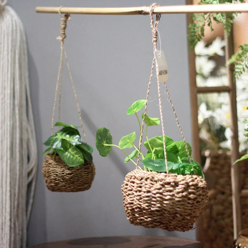 Garden Hanging Planter Basket Seagrass Woven Plant Storage Basket Indoor Outdoor Flower Pot Holder Plant Hangers Home Decor