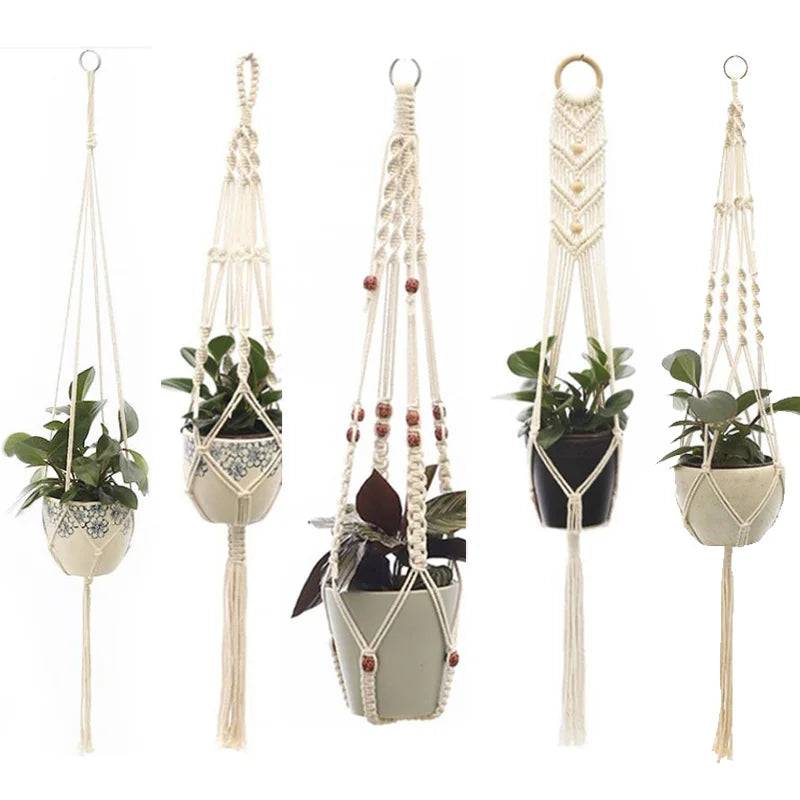 100% Handmade Macrame Plant Hanger Flower Pot Baskets Hanging Net Cotton for Home Wall Decoration Vertical Garden Tools D3