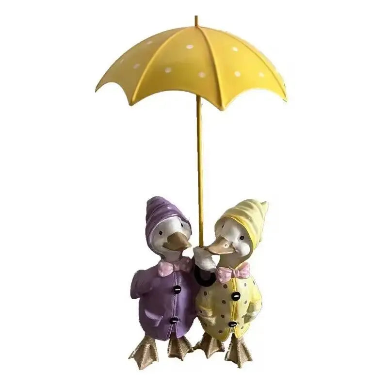 Nordic Umbrella Couple Ducks Resin Statue Ornaments Outdoor Garden Courtyard Figurines Villa Balcony Accessories Decoration