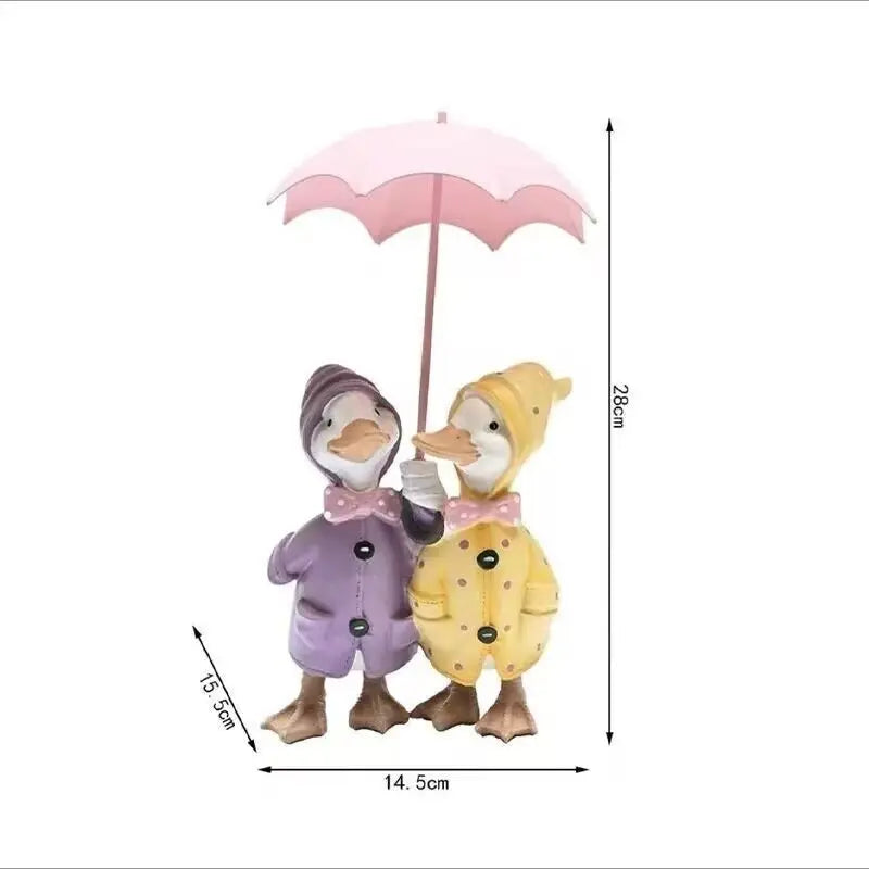 Nordic Umbrella Couple Ducks Resin Statue Ornaments Outdoor Garden Courtyard Figurines Villa Balcony Accessories Decoration