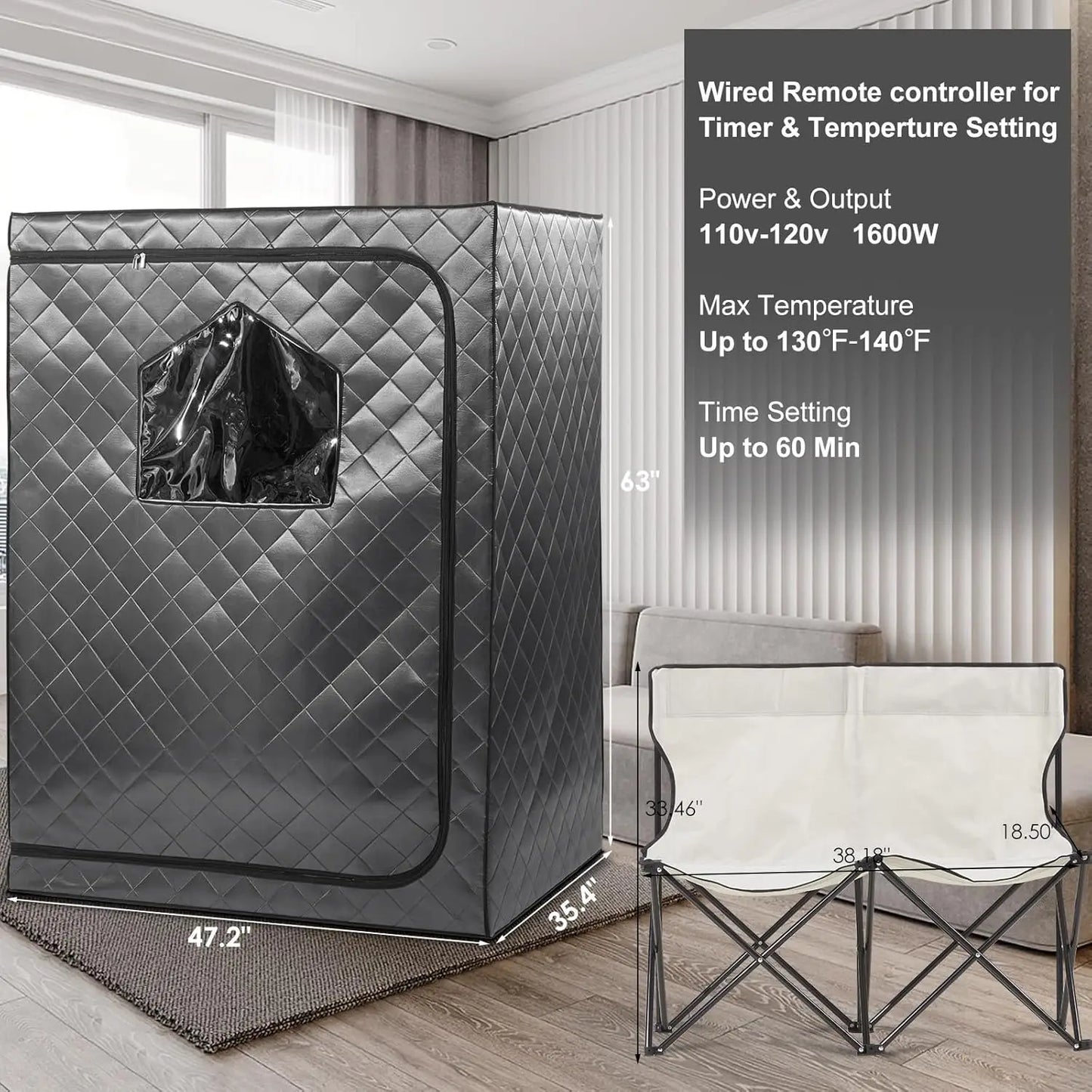 2 Person Sauna Tent, at Home Sauna for Weightloss, Portable Infrared Sauna