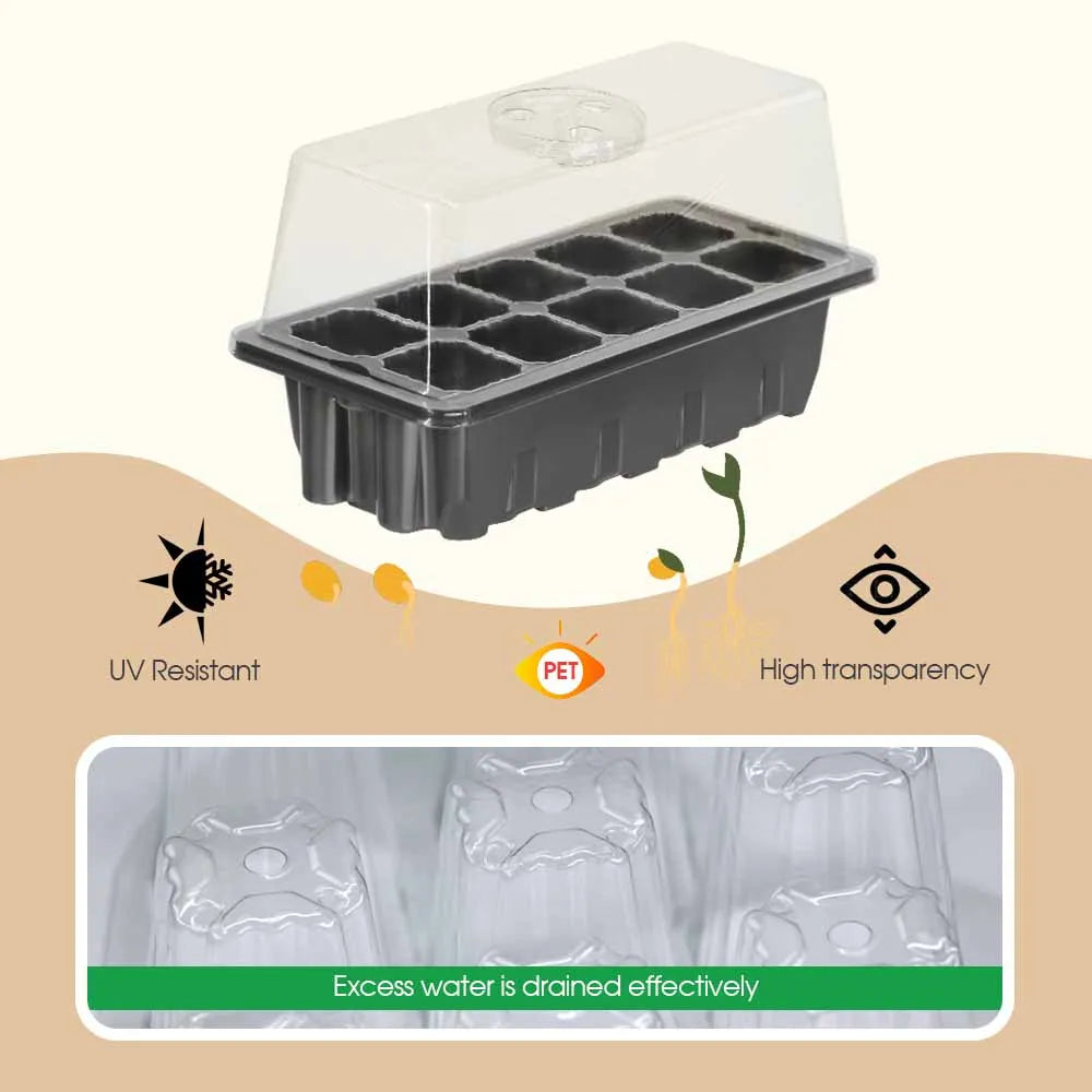 10 Cells Sill Nursery Seedling Trays Adjustable Humidity Germination Box Transparent Cover Indoor Garden Greenhouse Growth Pots