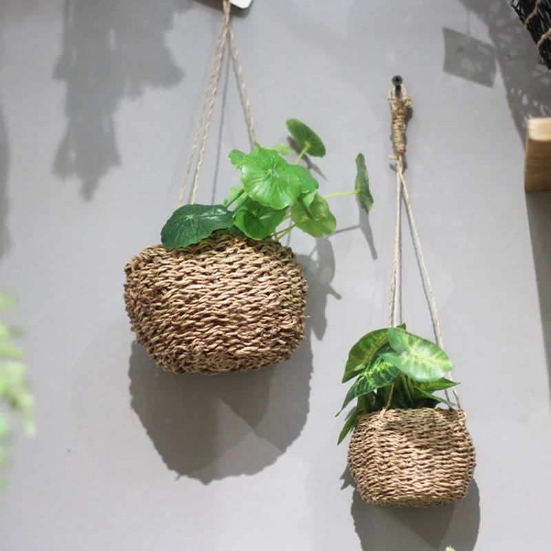 Garden Hanging Planter Basket Seagrass Woven Plant Storage Basket Indoor Outdoor Flower Pot Holder Plant Hangers Home Decor