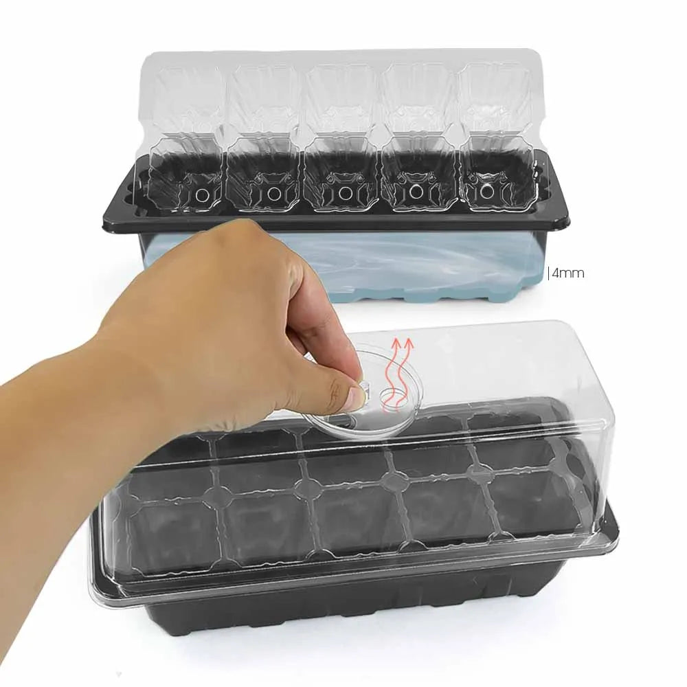 10 Cells Sill Nursery Seedling Trays Adjustable Humidity Germination Box Transparent Cover Indoor Garden Greenhouse Growth Pots