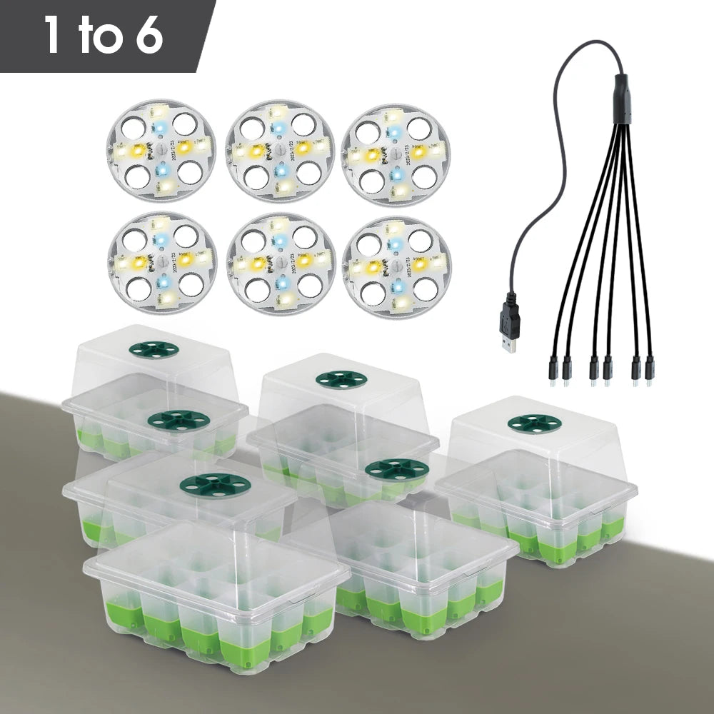 12Cell TPE Garden Seedling Tray with LED Planting Light for Indoor Seed Starter Germination Growth Box Nursery Cultivation Pots