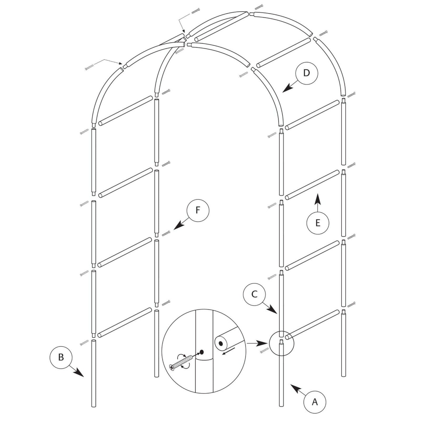 2.4M Garden Arch Trellis Arched Metal Tubular Frame Climbing Plant Archway