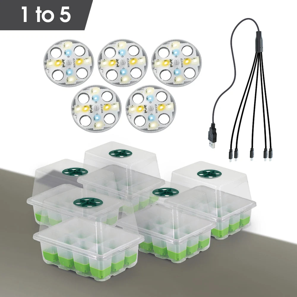 12Cell TPE Garden Seedling Tray with LED Planting Light for Indoor Seed Starter Germination Growth Box Nursery Cultivation Pots