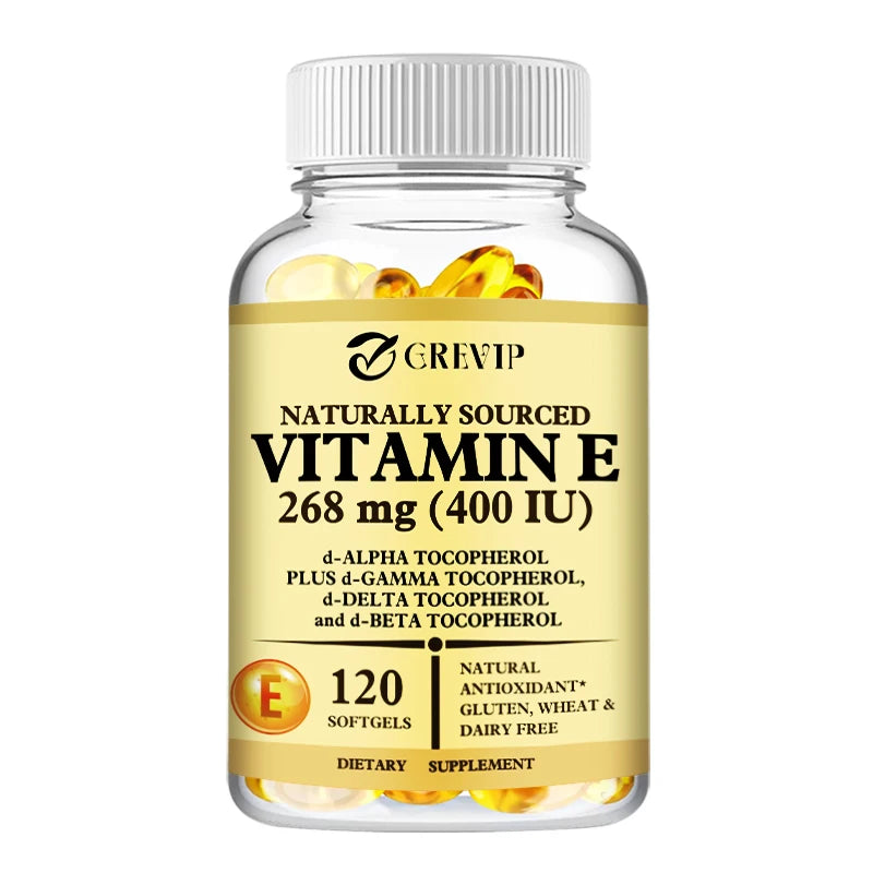 Vitamin E - Skin and Liver Health, Improves Blood Circulation, Protects Cells From Oxidative Stress - 120 Capsules