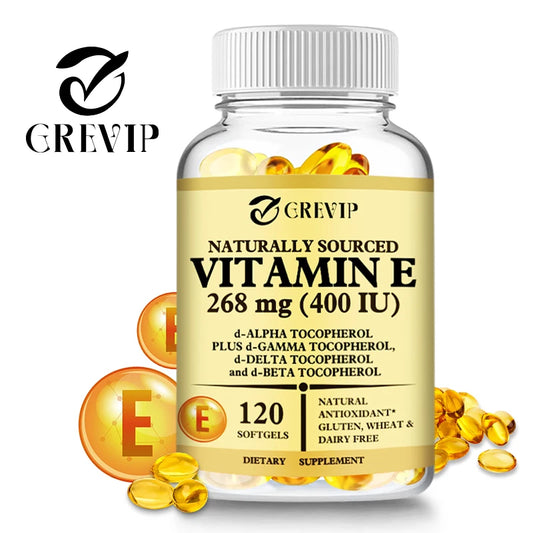 Vitamin E - Skin and Liver Health, Improves Blood Circulation, Protects Cells From Oxidative Stress - 120 Capsules