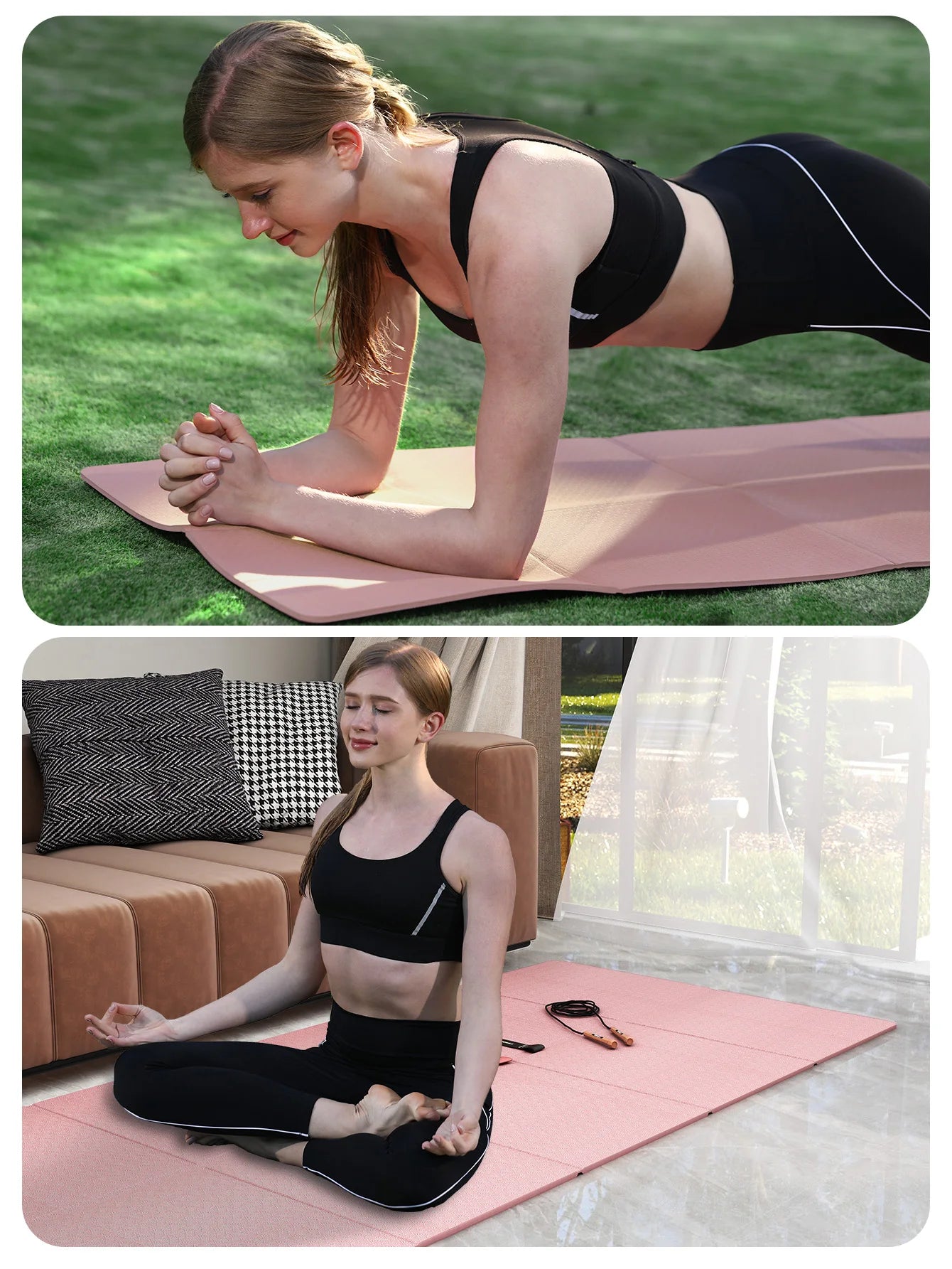 1pc 4mm Tpe Folding And Portable Yoga Mat With Dual-Sided Non-Slip Surface For Fitness