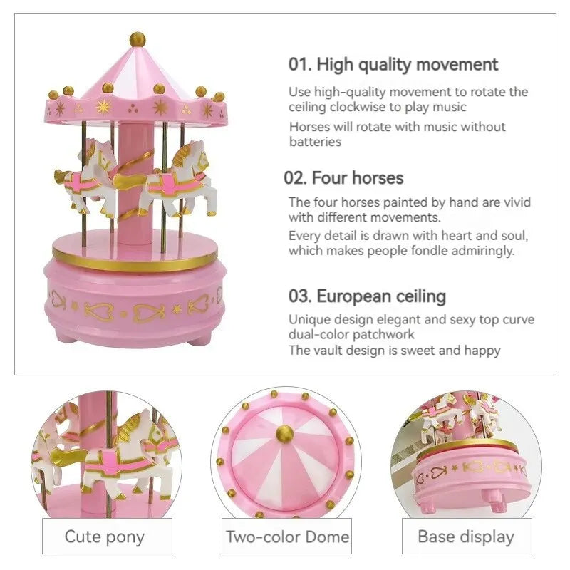 1pc Luxury Carousel Music Box 4 Horses Rotate Rotation Romantic Luxury Carousel Toys Handwork Music Box Gifts