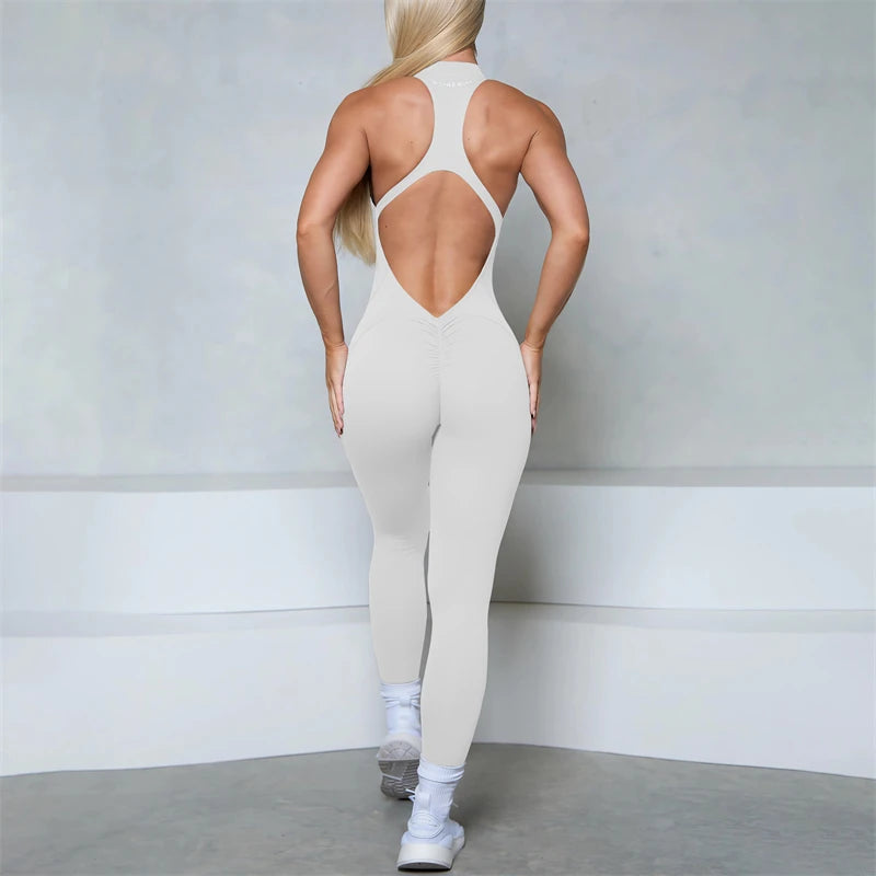 Women Bum Sleeveless Zipper Scrunch Butt Jumpsuit Fitness Sports Overalls Gym Sets Yoga Wear Pilates Workout Women Clothes