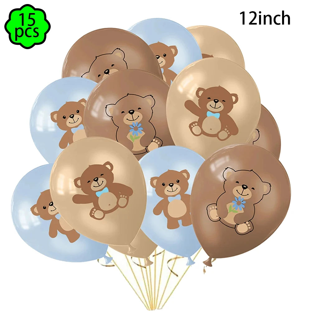 Coffee Brown Teddy Bear Balloon Number Heart Balloon set kids girls Birthday Party Decor balloon wedding Baby Shower party decor