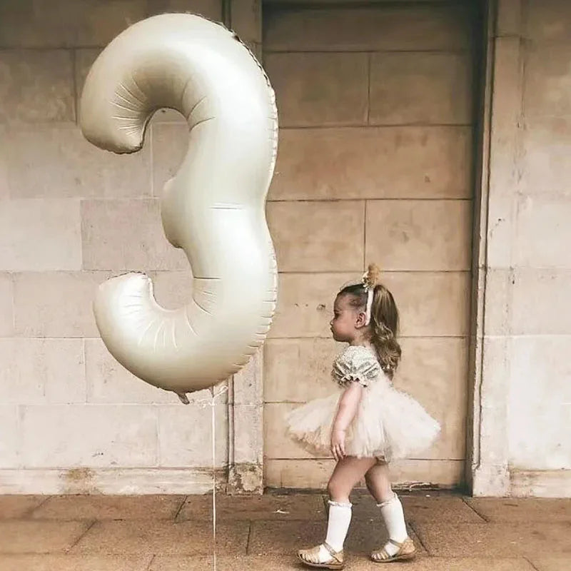 8pcs Cream Color Number Heart Foil Balloons Happy Birthday Party Decorations Kids Girl Boy 1 2 3 4 5 6 7 8 9 Year Old Supplies