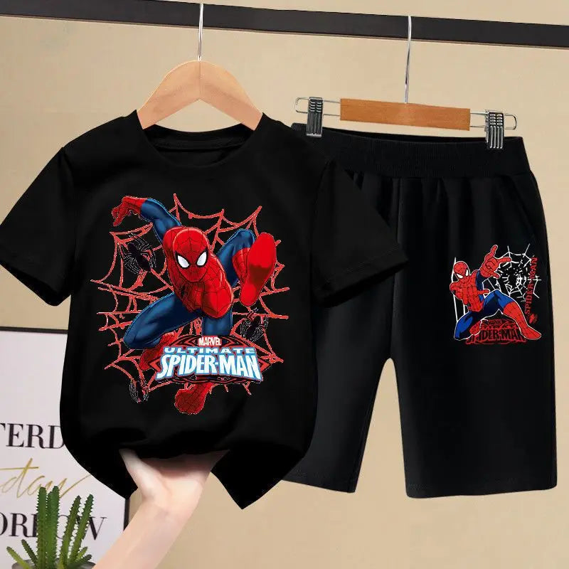 Disney Children's T-shirts Set  Aoger Spiderman Boys Summer Trend Baby Short Sleeve Shorts Two-piece Set Kids Outfits