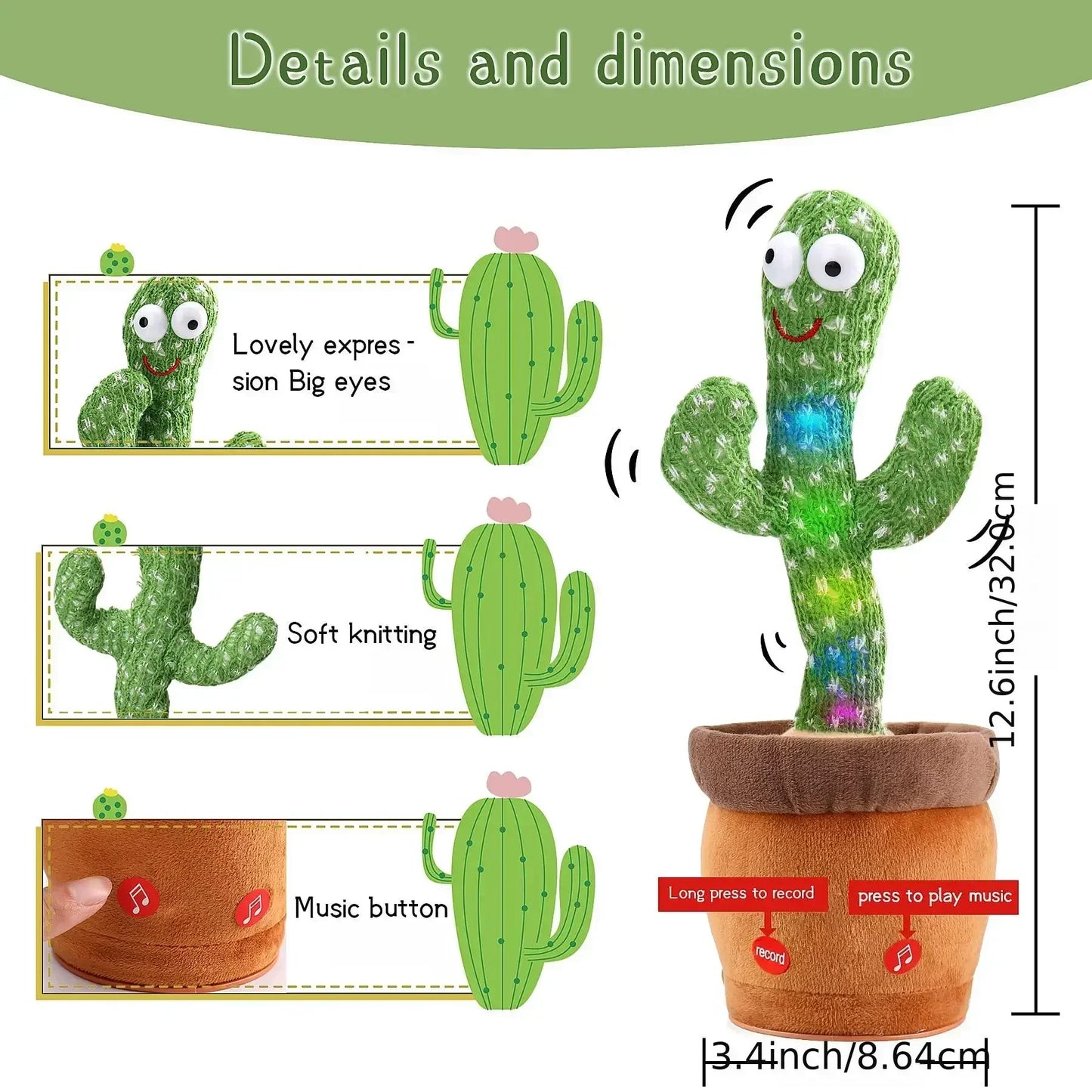 A talking cactus toy that can be charged, recorded, and repeated. Suitable for Spanish, English, and Arabic  voice changer