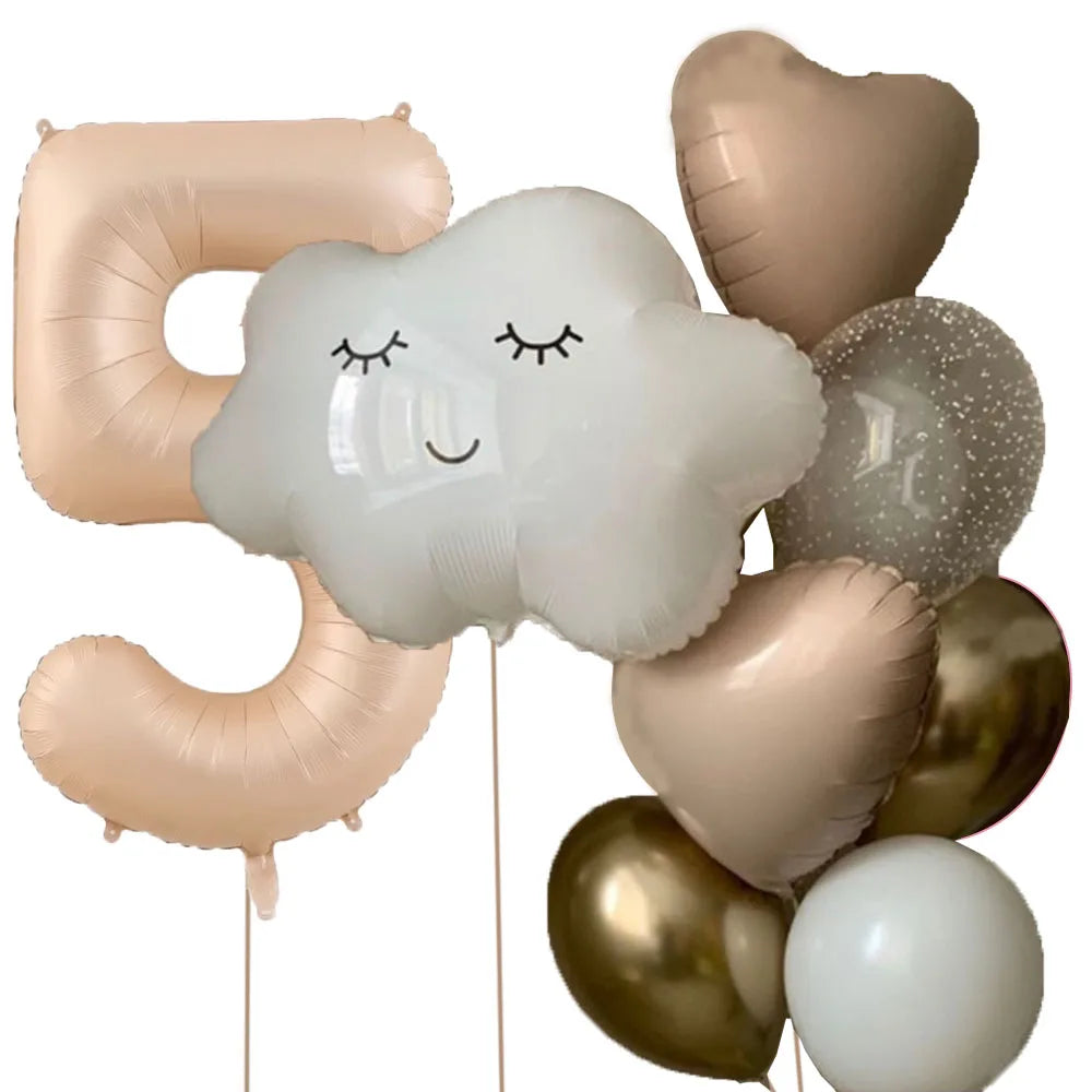 11pcs White Smile Cloud Aluminum Foil Balloons Set 32inch Caramel Helium Number Birthday Party Kids Baby Shower Decorations