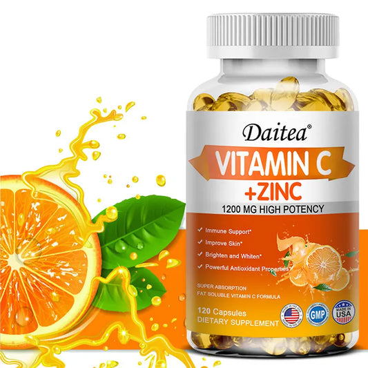 Vitamin C + Zinc Capsules - Immune System Booster Antioxidant Helps Improve Skin Brightening Supports Cellular Energy Production