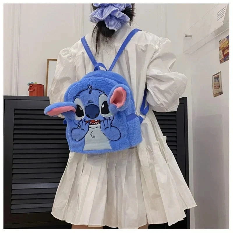 New Disney Plush Backpack Ins Japanese Blue Stitch Funny Cartoon Large-Capacity Student Backpack Kindergarten Bag Child Gift