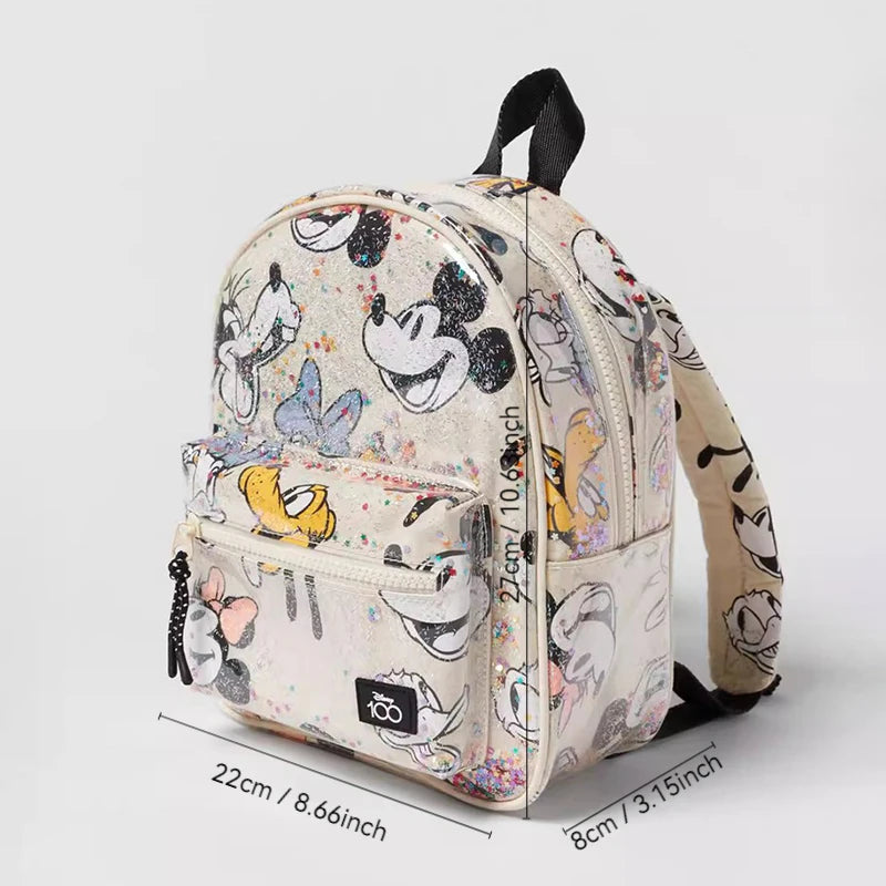 Disney Girl Waterproof Sequin Backpack Mickey Mouse Print Girl Travel Storage Fashion Cartoon Cute Girl Baby Mini Backpack