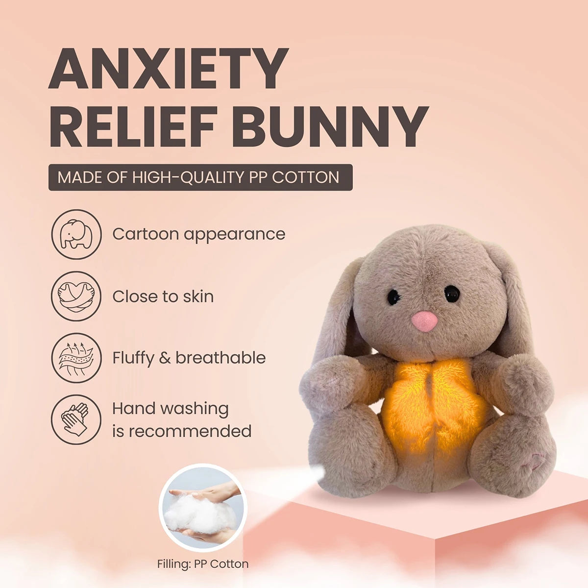 Breathing Bunny Plush Conciliate Doll comforter Peaceful Music toy with Relieve tension and anxiety for baby Bunny sleeping time