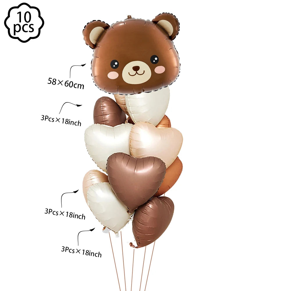 Coffee Brown Teddy Bear Balloon Number Heart Balloon set kids girls Birthday Party Decor balloon wedding Baby Shower party decor