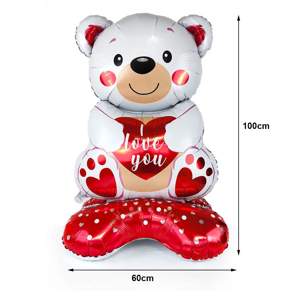 Valentine's Day Balloon Decorations Large Rose Balloon Bear 18inch Heart Foil Balloons for Engagements Weddings Anniversaries