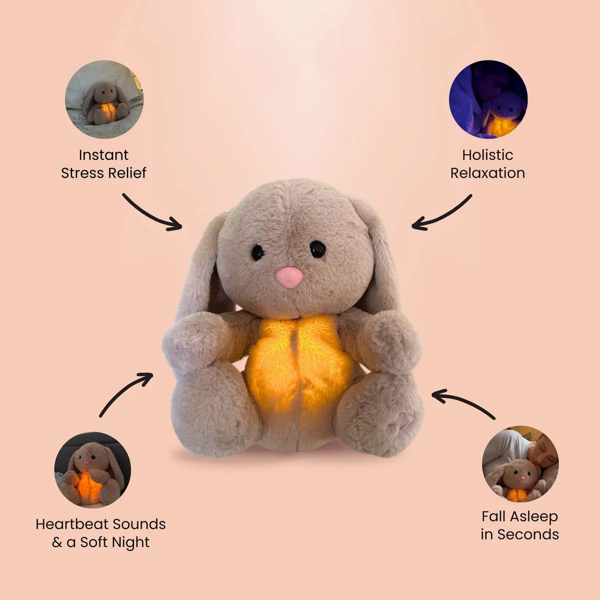 Breathing Bunny Plush Conciliate Doll comforter Peaceful Music toy with Relieve tension and anxiety for baby Bunny sleeping time