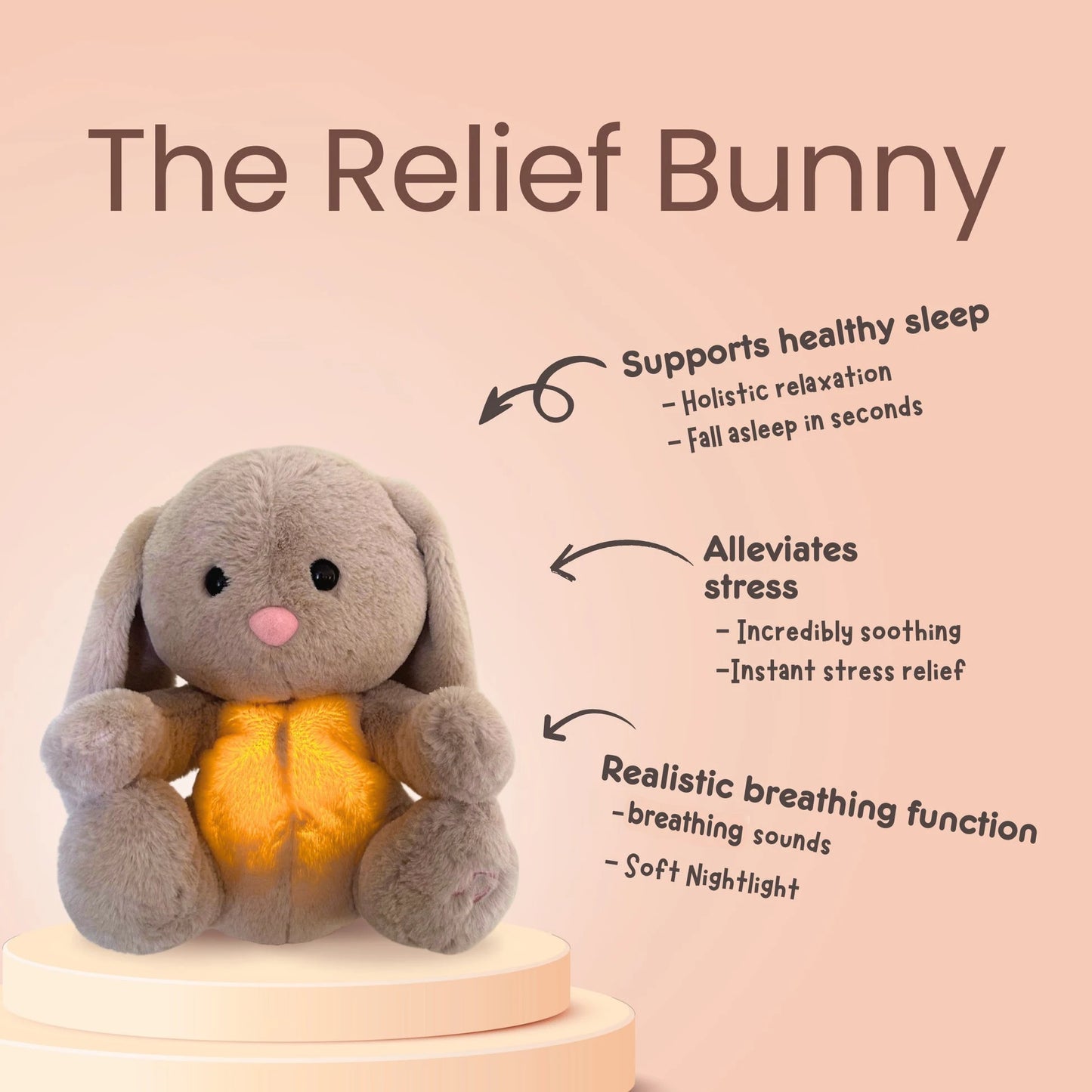 Breathing Bunny Plush Conciliate Doll comforter Peaceful Music toy with Relieve tension and anxiety for baby Bunny sleeping time