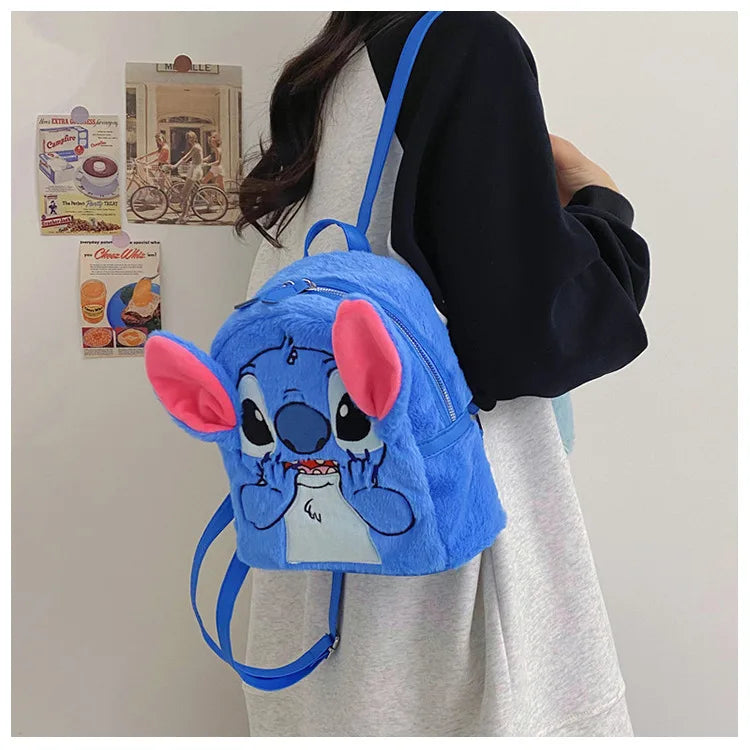 New Disney Plush Backpack Ins Japanese Blue Stitch Funny Cartoon Large-Capacity Student Backpack Kindergarten Bag Child Gift