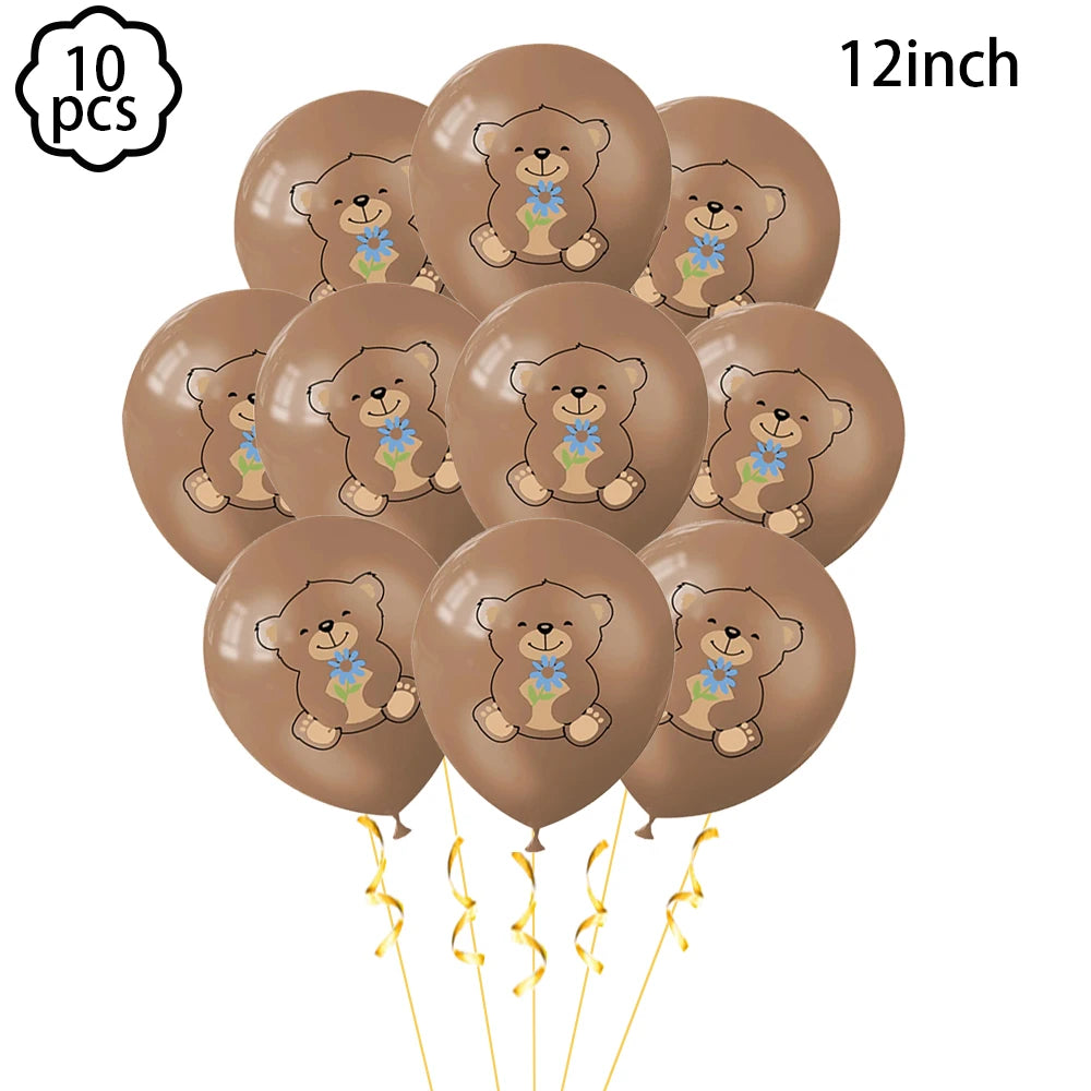 Coffee Brown Teddy Bear Balloon Number Heart Balloon set kids girls Birthday Party Decor balloon wedding Baby Shower party decor