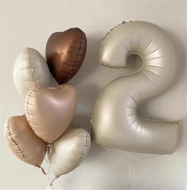 8pcs Cream Color Number Heart Foil Balloons Happy Birthday Party Decorations Kids Girl Boy 1 2 3 4 5 6 7 8 9 Year Old Supplies