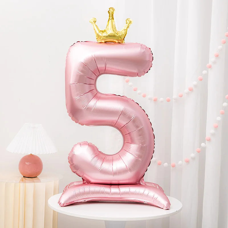 42inch Crown Decor Pink Aluminum Foil Digital Balloon Number Balloon For Birthday Party Decoration Supplies Girls Birthday Favor