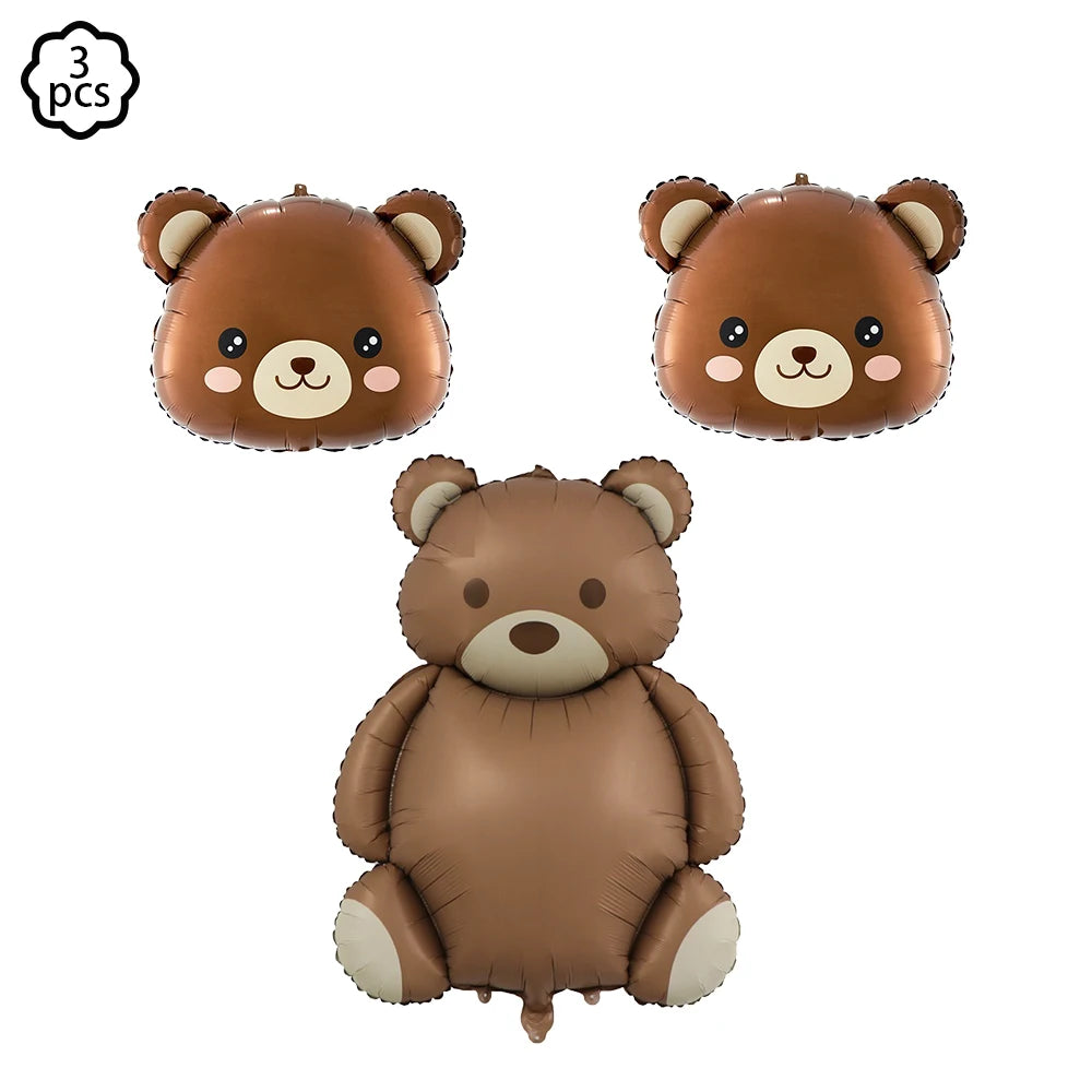 Coffee Brown Teddy Bear Balloon Number Heart Balloon set kids girls Birthday Party Decor balloon wedding Baby Shower party decor