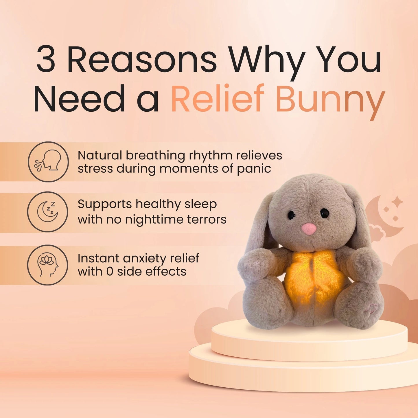 Breathing Bunny Plush Conciliate Doll comforter Peaceful Music toy with Relieve tension and anxiety for baby Bunny sleeping time