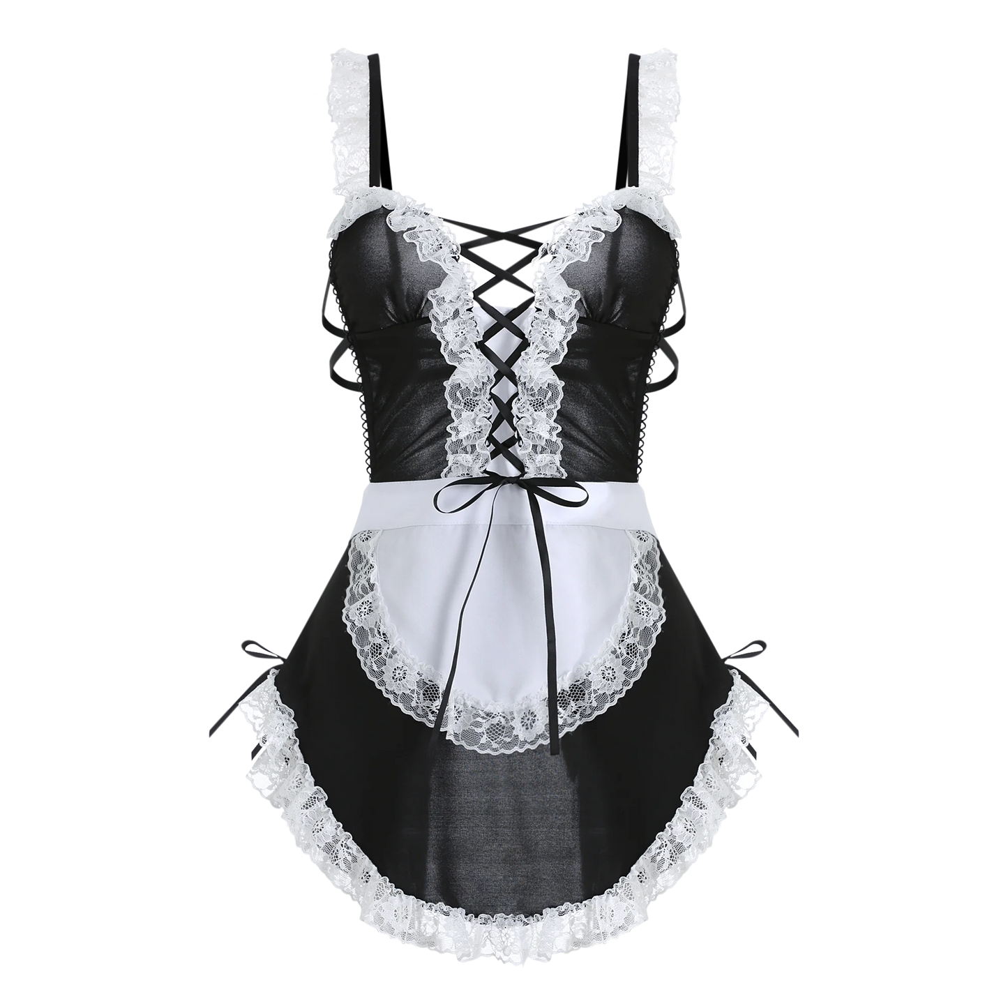 Women Sexy Lingerie Low-Cut Tied Maid Dress Underwear Costume Cosplay Palace Servant Hot Babydoll Lace Uniform Erotic Role Play