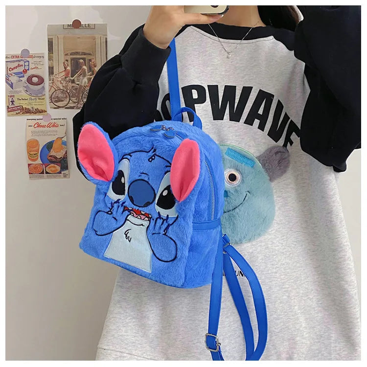 New Disney Plush Backpack Ins Japanese Blue Stitch Funny Cartoon Large-Capacity Student Backpack Kindergarten Bag Child Gift